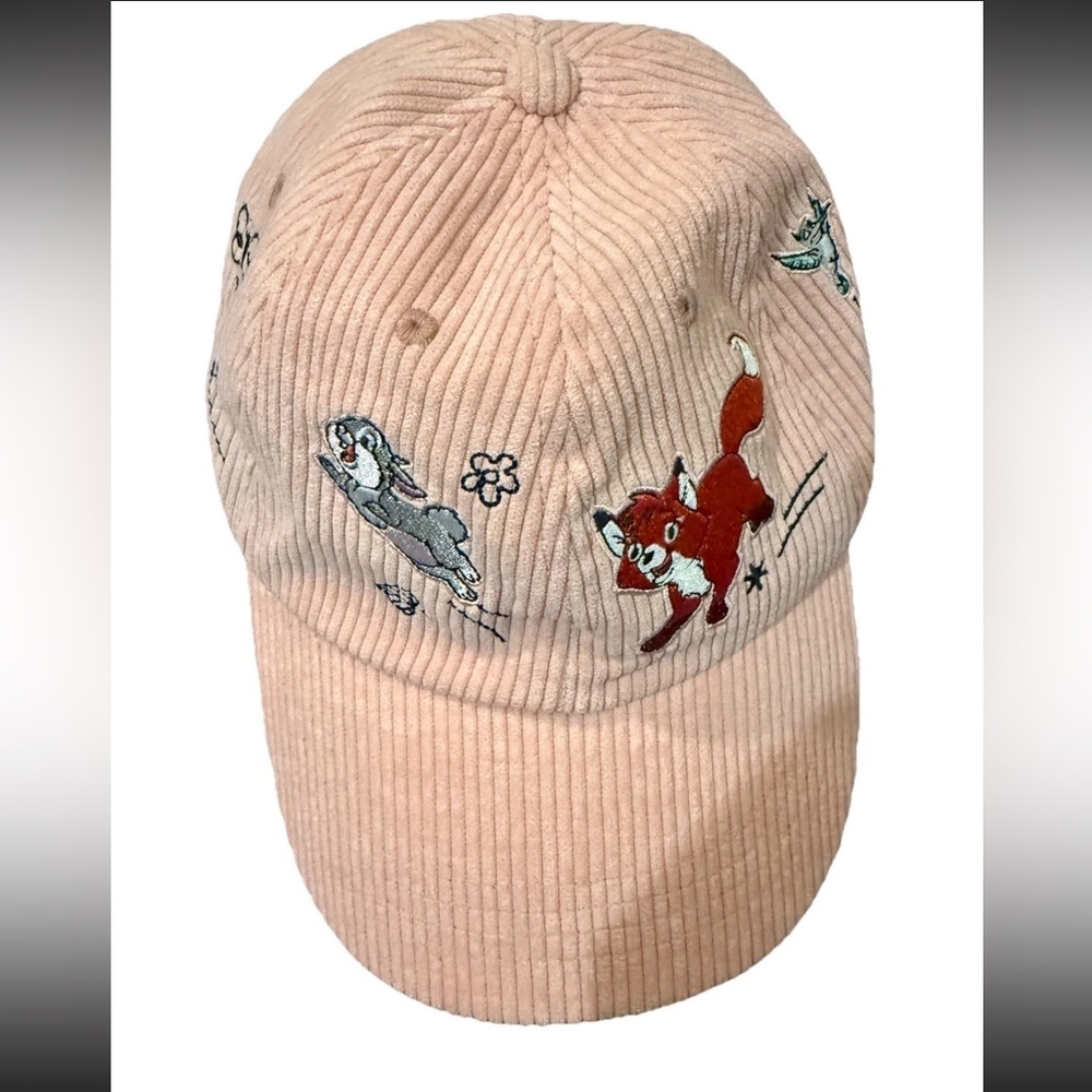 2023 Disney Parks Pink Corduroy Cap Adult Tod Thumper Figaro Flit Fox Hound Hat